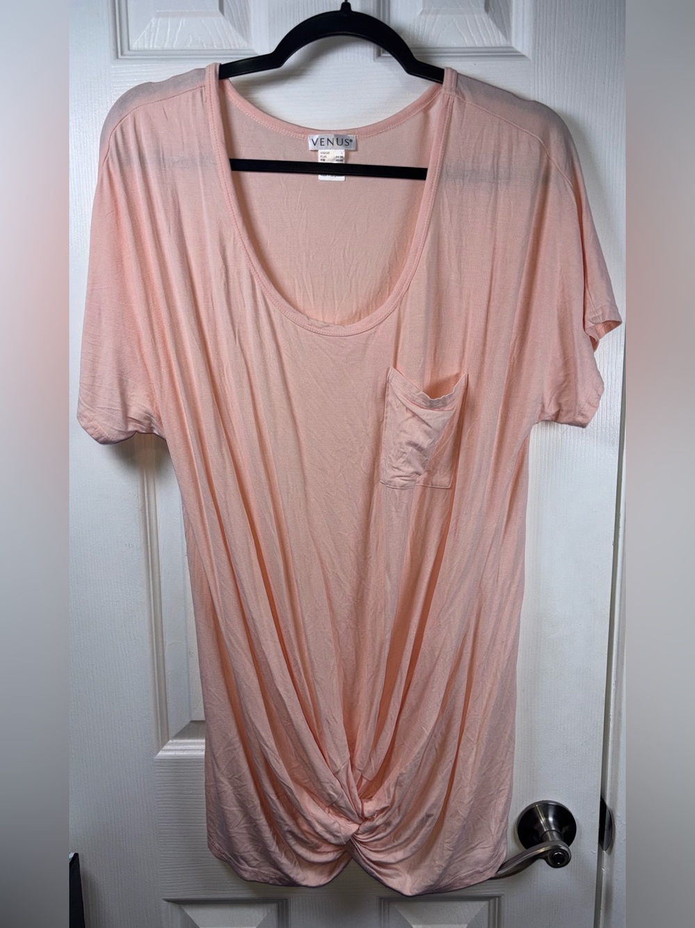 VENUS Light Peach Pocket Knot-Front Short Sleeve Tee - Picture 2 of 9